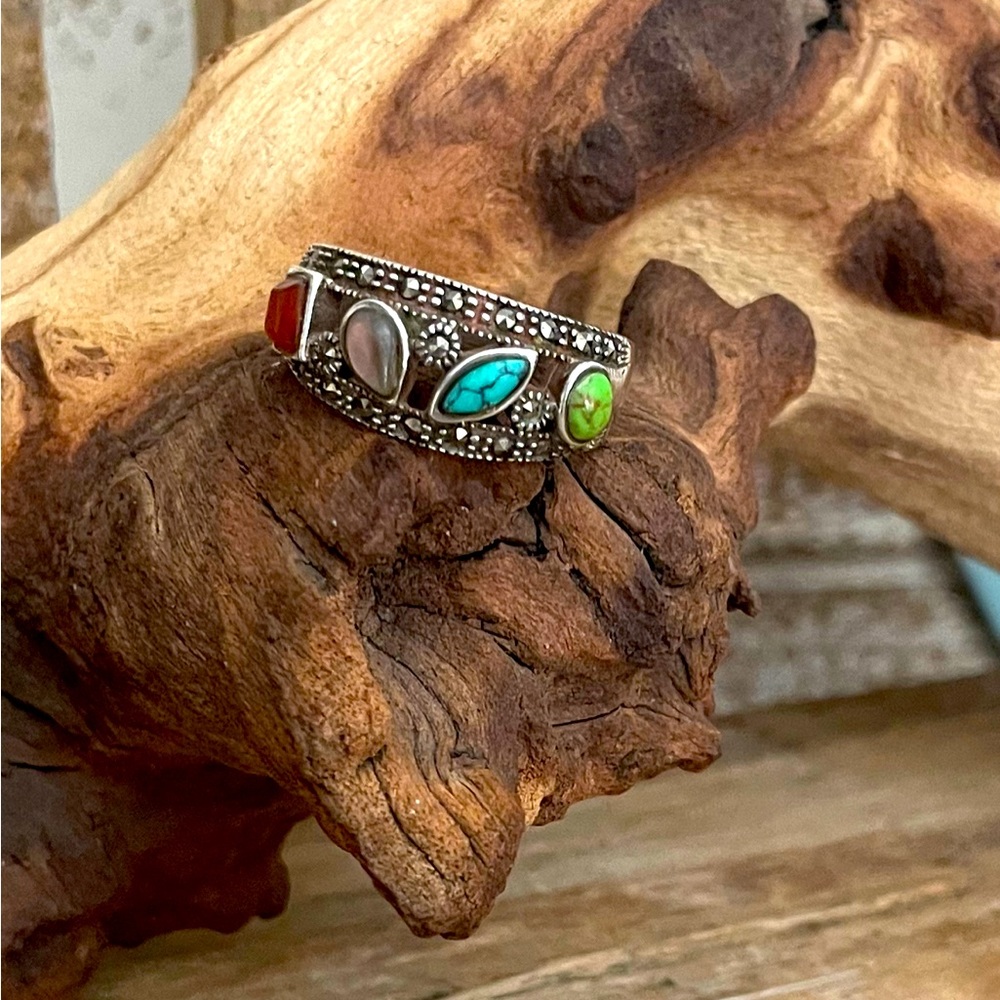 Sterling Silver Multi Gemstone Ring Sz 8.75 NEW